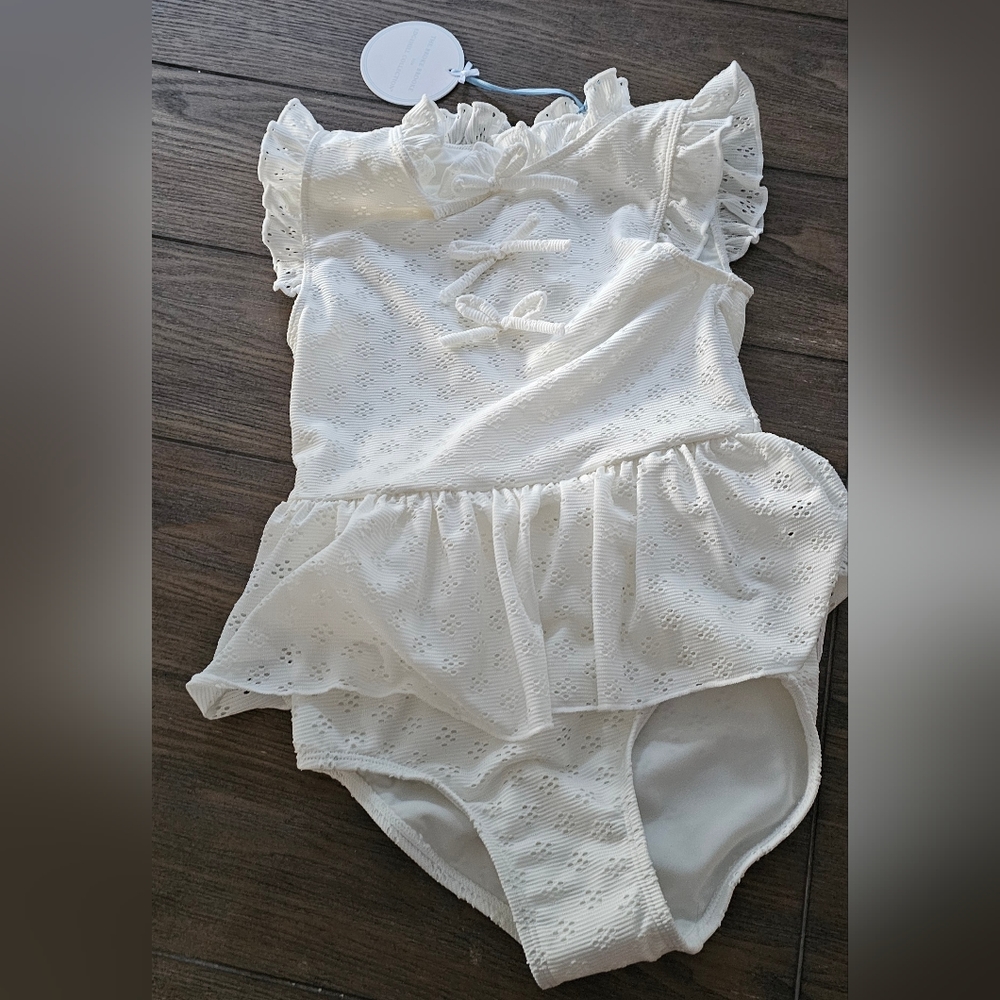 New Edgehill Collection White Ruffled Swim Suite